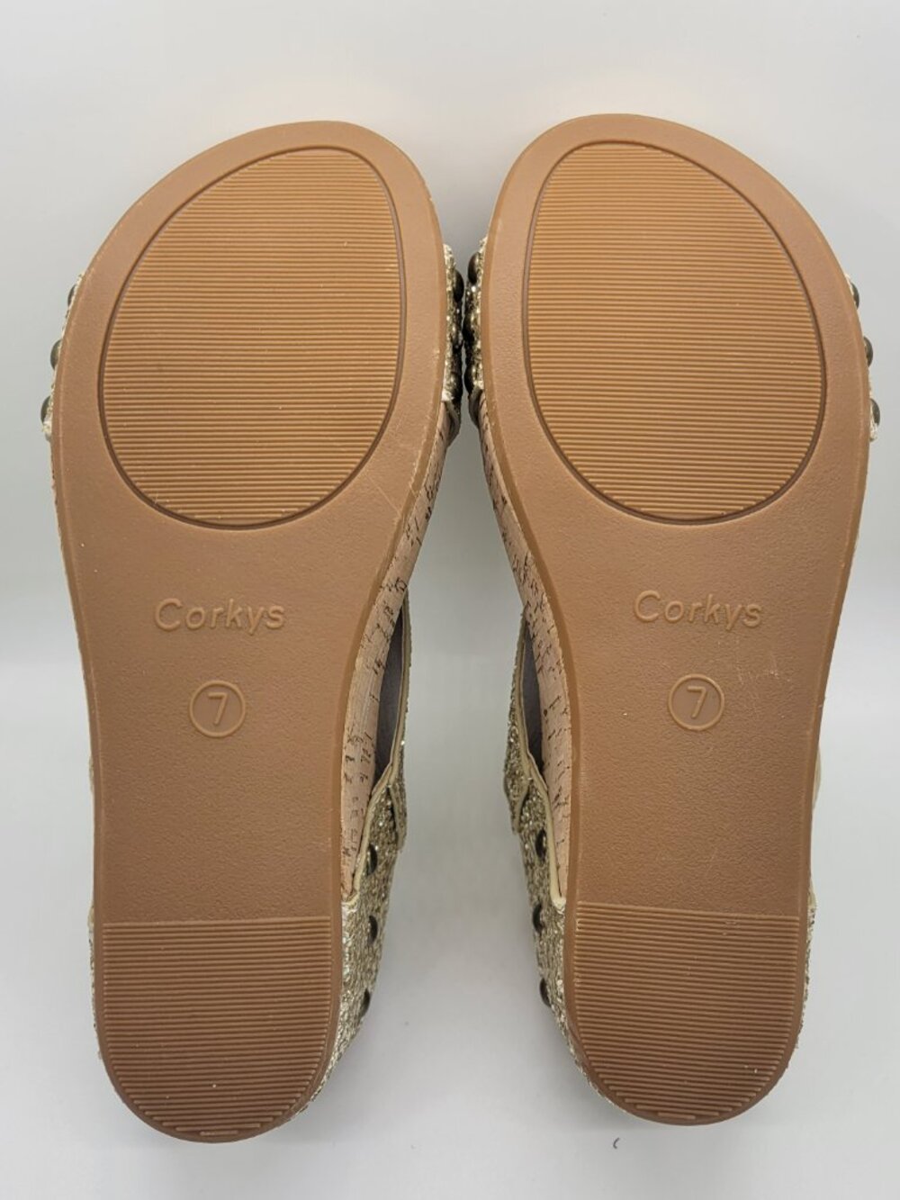 Corkys Carley Women 7 Gold Glitter Wedge Sandals Studded Platform Espadrille - Picture 3 of 14